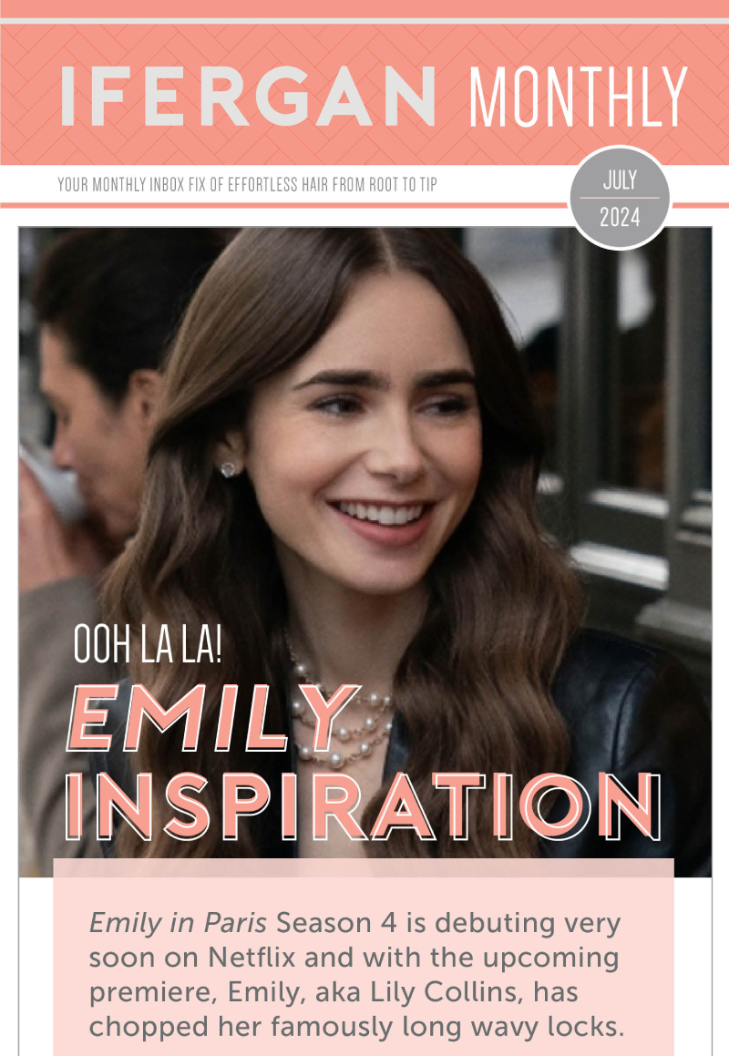 JUly 2024 - Ooh la la! Emily inspiration. Emily in Paris Season 4 is debuting very soon on Netflix with the upcoming premiere, Emily, aka Lily Collins, has chopped her famously long wavy locks. While we love the new chic bob, we also decided to pay homage to Emily's greatest hairstyles throughout the seasons. From long loose waves to long tight waves to bangs to updo's, etc, one thing for sure, Emily AND Lily are providing plenty of hair inspiration for us!