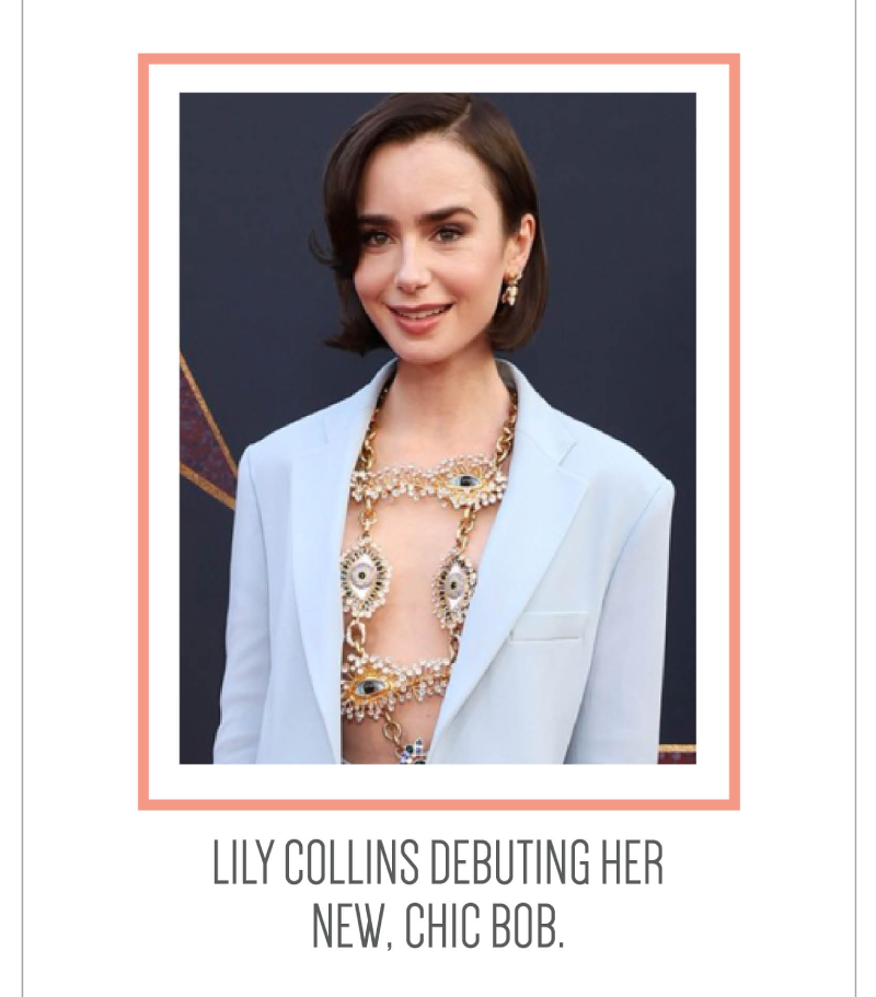 Lily Collins debuting her new, chic bob.