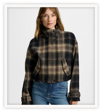 A plaid jacket with a little edge? Yes please! We absolutely love the shape of this plaid jacket for fall.